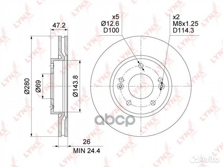 Диск тормозной передний (280x26) BN-1556 lynxauto