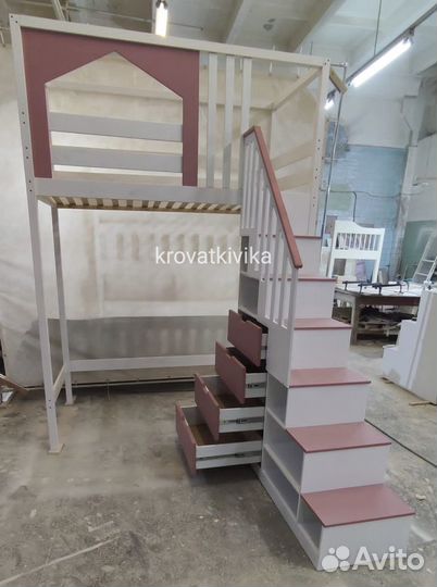 Детская Эко кровать чердак из массива Березы