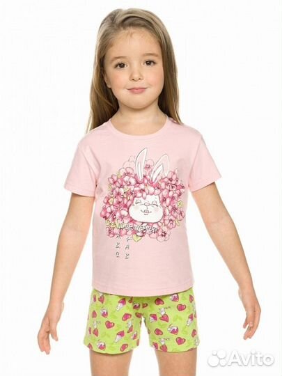 Комплект для девочек розовый с зайкой (шорты)