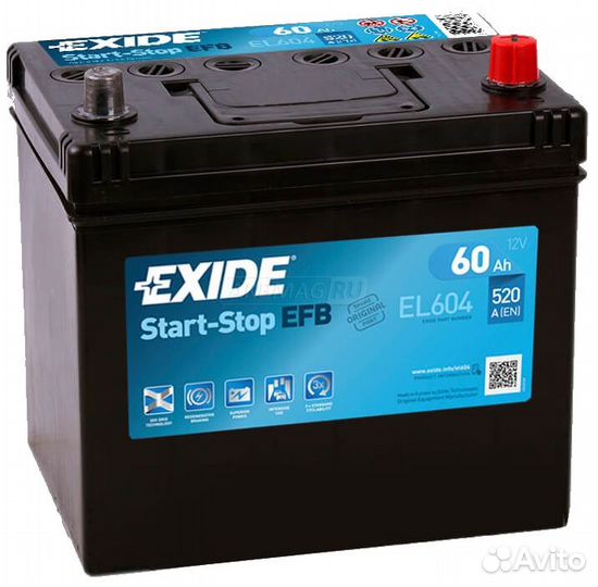 12V, 60Ah,520,R+,exide, EFB