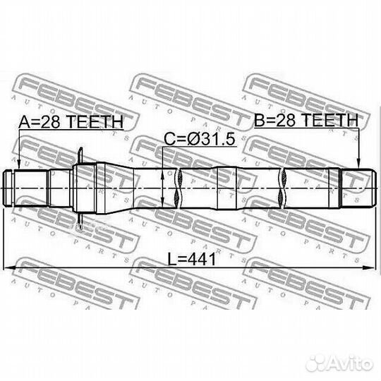 Полуось правая 28x441x28 febest 1212-IX35MT6