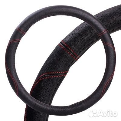 Оплетка на руль, искусст. кожа с перф., черная, кр