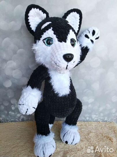 Мягкая игрушка Хаски вязаная крючком