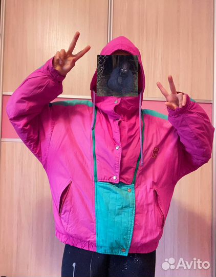 Винтажная куртка y2k зелено-розовая