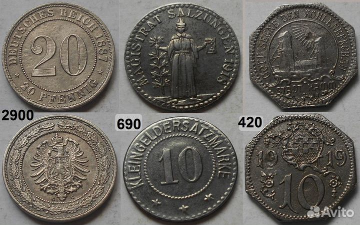 Германия 1846-1937г. пфенниги нотгельды марки