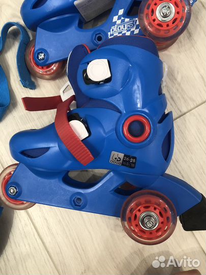 Роликовые коньки раздвижные, шлем, защита