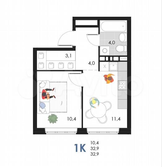 1-к. квартира, 32,9 м², 5/6 эт.