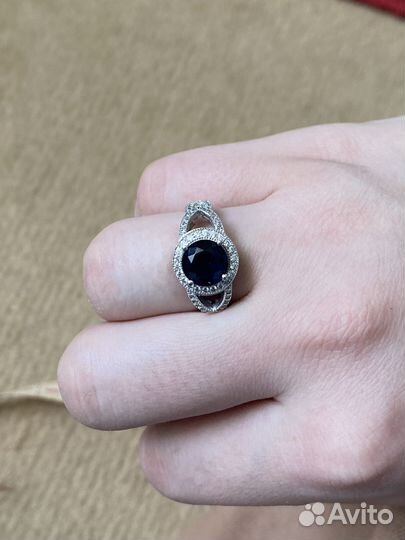 Серебряное кольцо синие