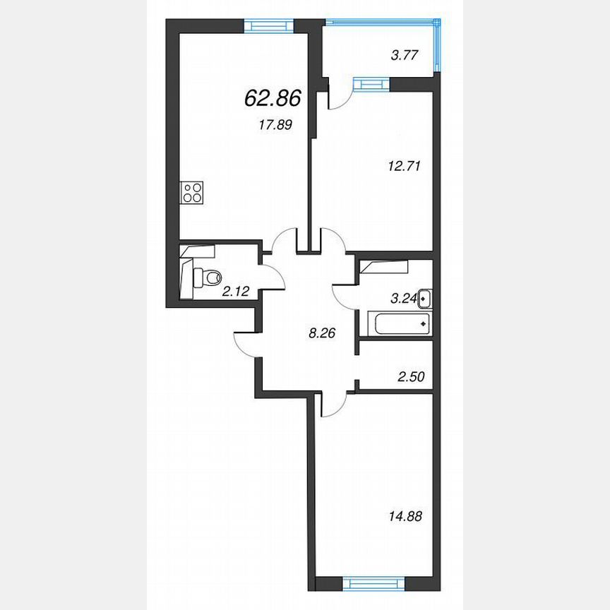 2-к. квартира, 64,7 м², 16/22 эт.