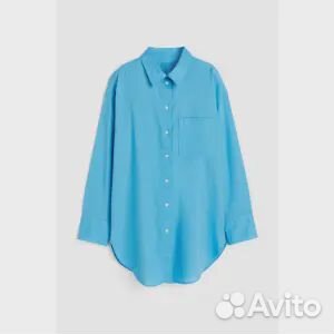 Рубашка из смесовой льняной ткани H&M, синий