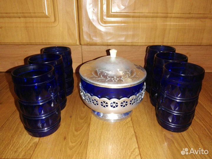 Набор Чешских стаканов и сахарница