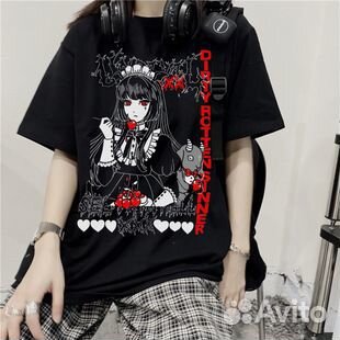 Футболка черная оверсайз с аниме принтом