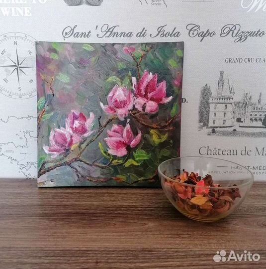 Картина маслом на холсте цветы Магнолия