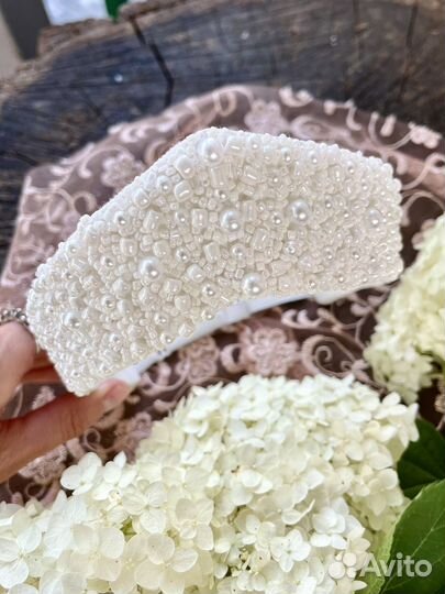 Ободок кокошник свадебный белый диадема