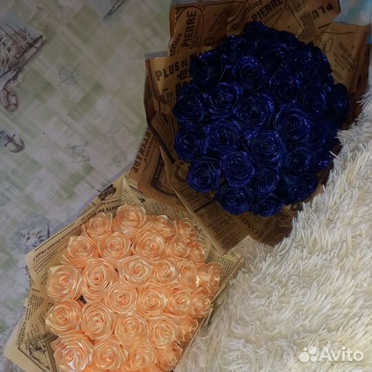 Букет роз из лент/гофрированной бумаги