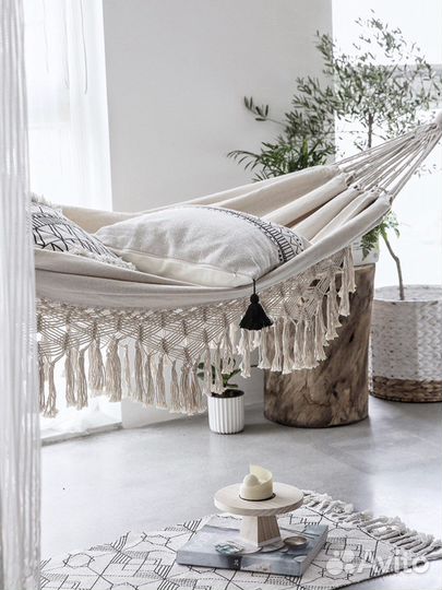 Новый гамак 150х200 бежевый с бахромой