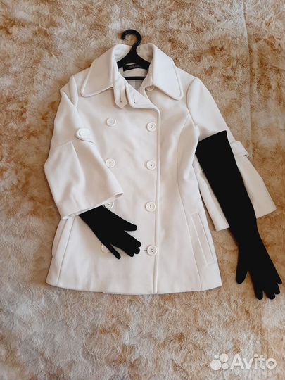 Пальто женское белое, s/42-44 + перчатки