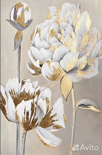 Золотая картина больших размеров на холсте