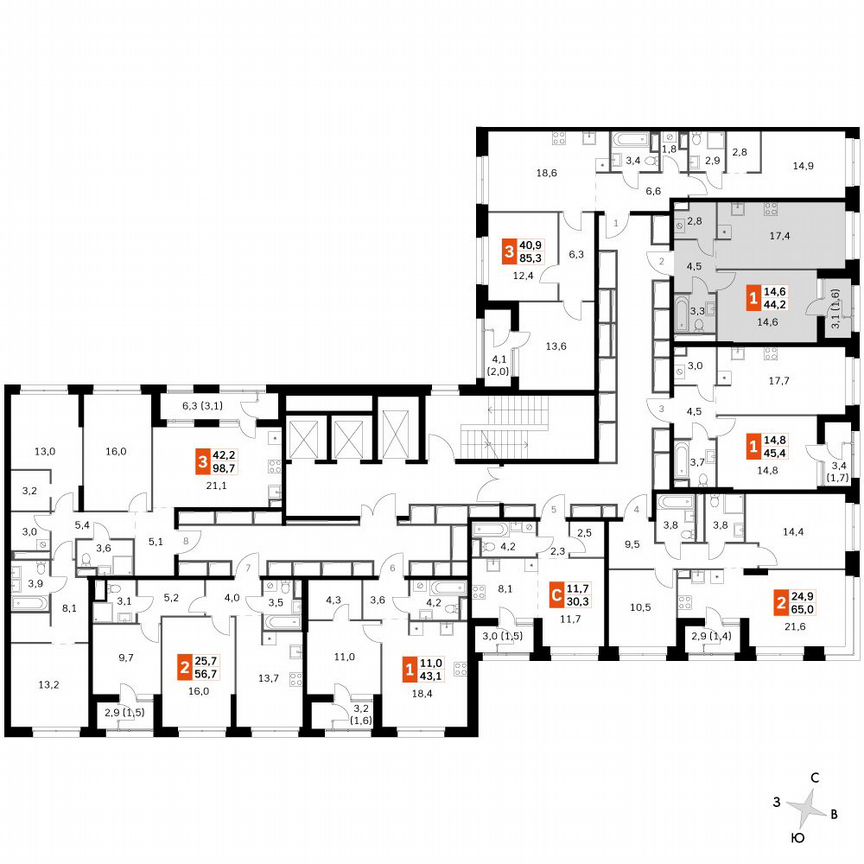 1-к. квартира, 44,3 м², 22/22 эт.