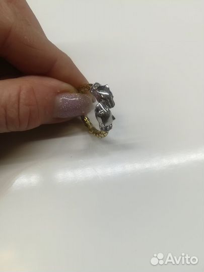 Кольцо серебро с позолотой Италия Пантера