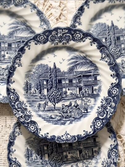 Винтажная синяя посуда, Англия