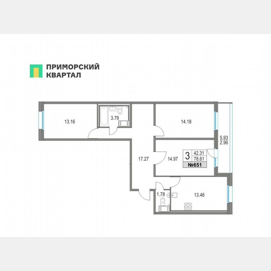 3-к. квартира, 78,6 м², 19/25 эт.
