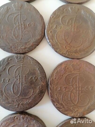Старинные царские медные монеты 5 копеек