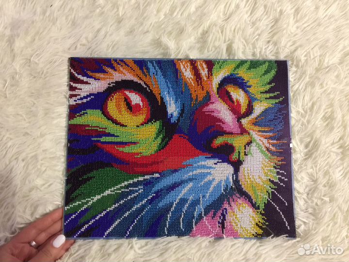 Вышивка из бисера «Радужный кот»