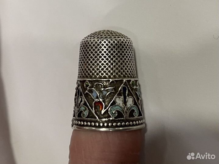 Старинный серебряный наперсток, эмаль, 84 проба