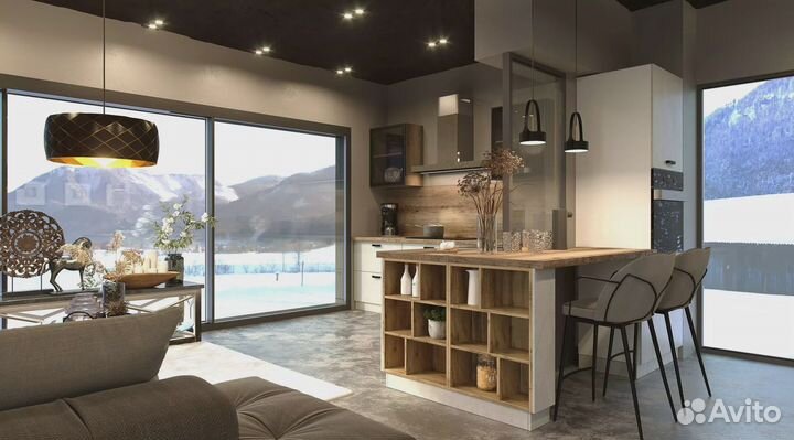 Кухня с деревянными вставками