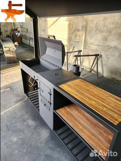 Мангал с печью и барбекю 4в1