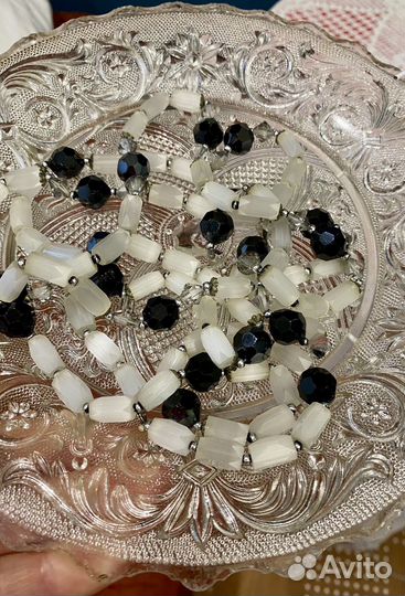 Сатиновые бусы Чехия 77см винтаж