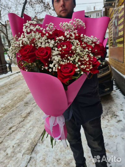 Букет гигант роза гипсофила цветы доставка