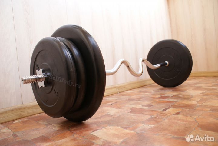 Штанга 86 kg (блины 2x20/4x10 kg + изогнутый гриф)