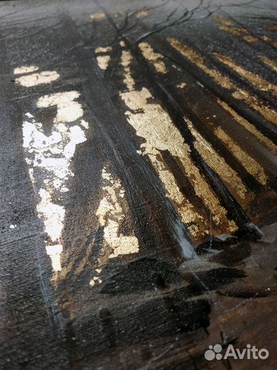 Картина Осенний снегопад с поталью 60 на 80 см