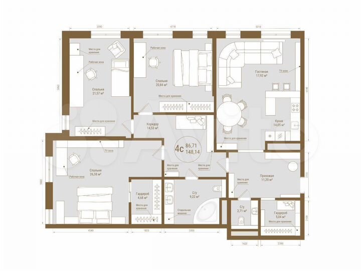4-к. квартира, 148,1 м², 9/25 эт.