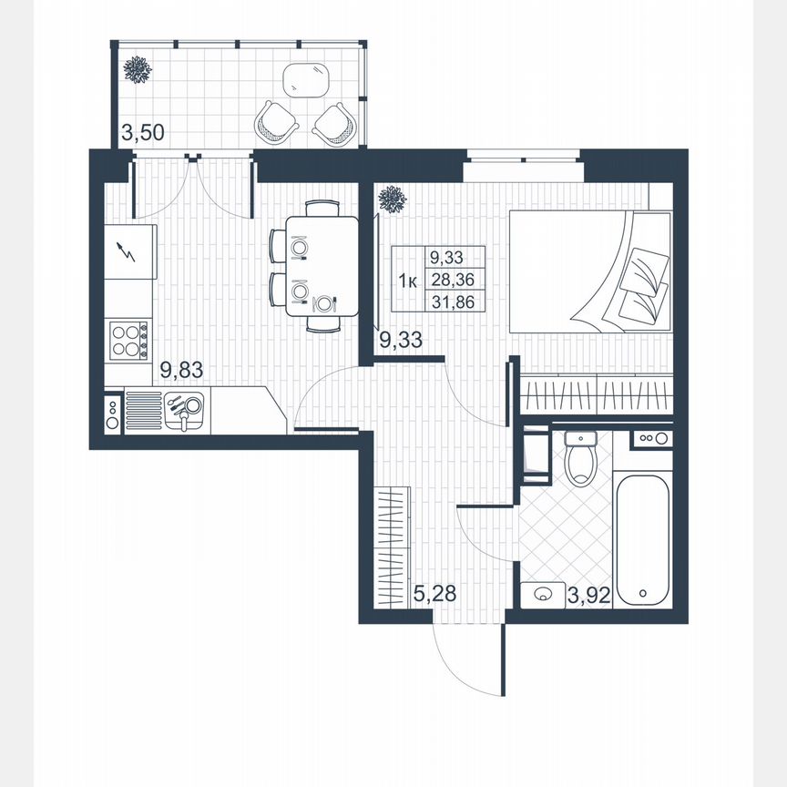 1-к. квартира, 30,1 м², 7/8 эт.