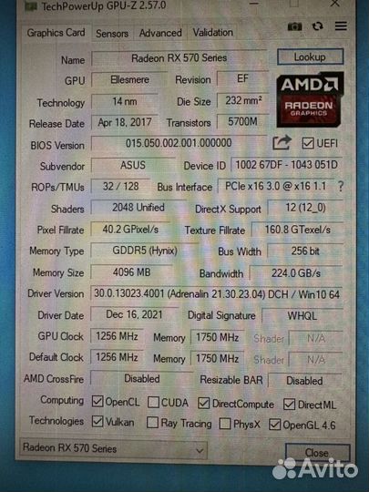 Видеокарта rx570 4gb