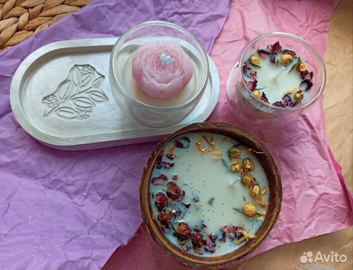 Свеча в кокосе, соевая свеча, подарок, декор