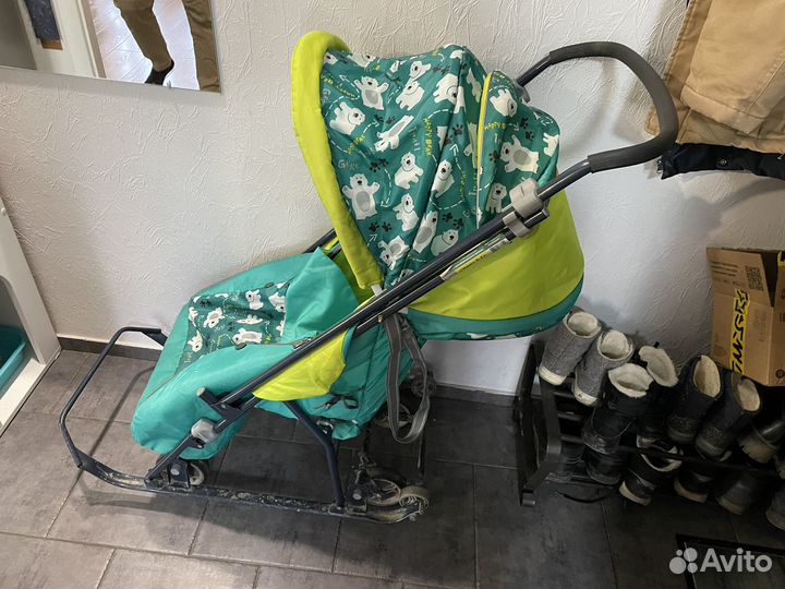 Санки-коляска Nika Умка 3-1 У 3-1, мишки изумруд