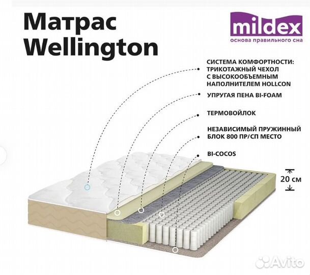 Матрас пружинный mildex Wellington 160х200 см