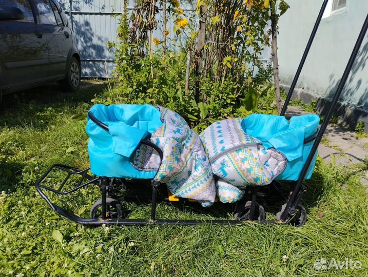 Санки двухместные с колёсами