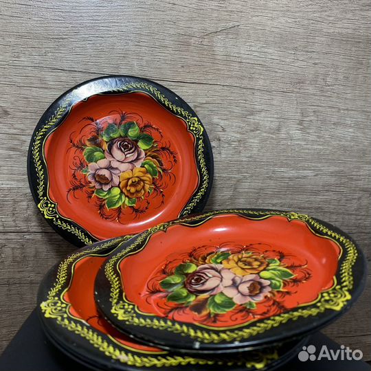 Советские Металлические Тарелки Жостово 6шт