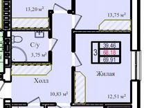 3-к. квартира, 69,9 м², 1/9 эт.