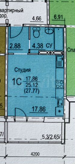 Квартира-студия, 27,8 м², 3/7 эт.