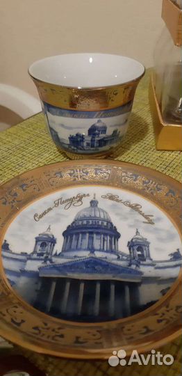 Чашка с блюдцем гжель, сувенирная