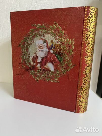 Жестяная коробка-книга для новогоднего подарка