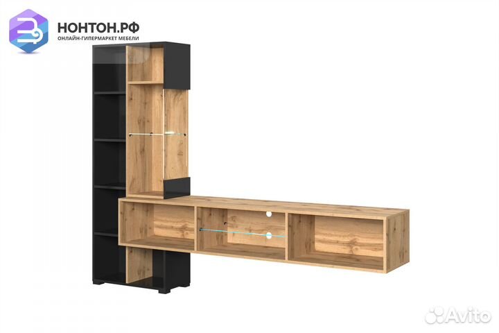 Шкаф навесной point Тип-70 дуб вотан / черный глян