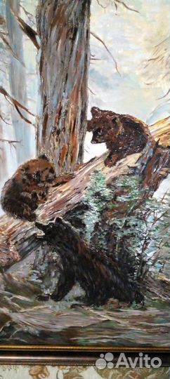 Картина. Утро в сосновом лесу. Мишки в бору