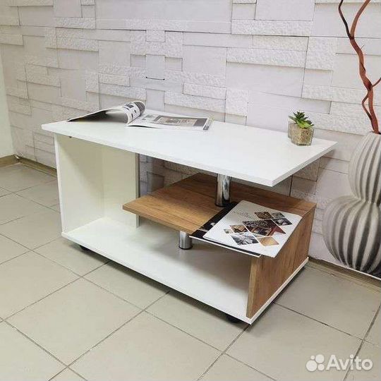 Стол журнальный Консул-5 белый/ крафт золотой